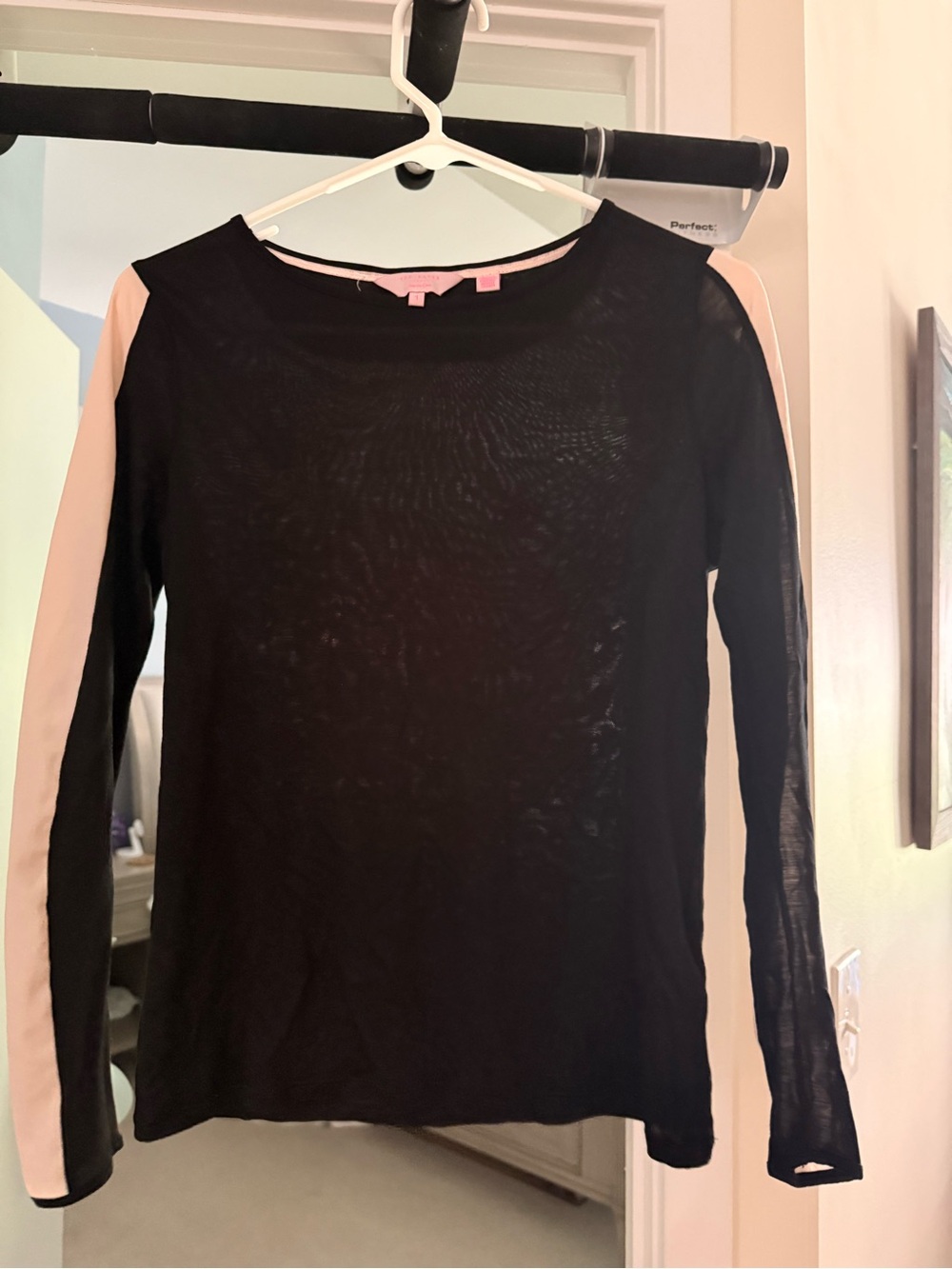 Ted Baker Black Long-Sleeve Colorblock Top with Cream Sleeves